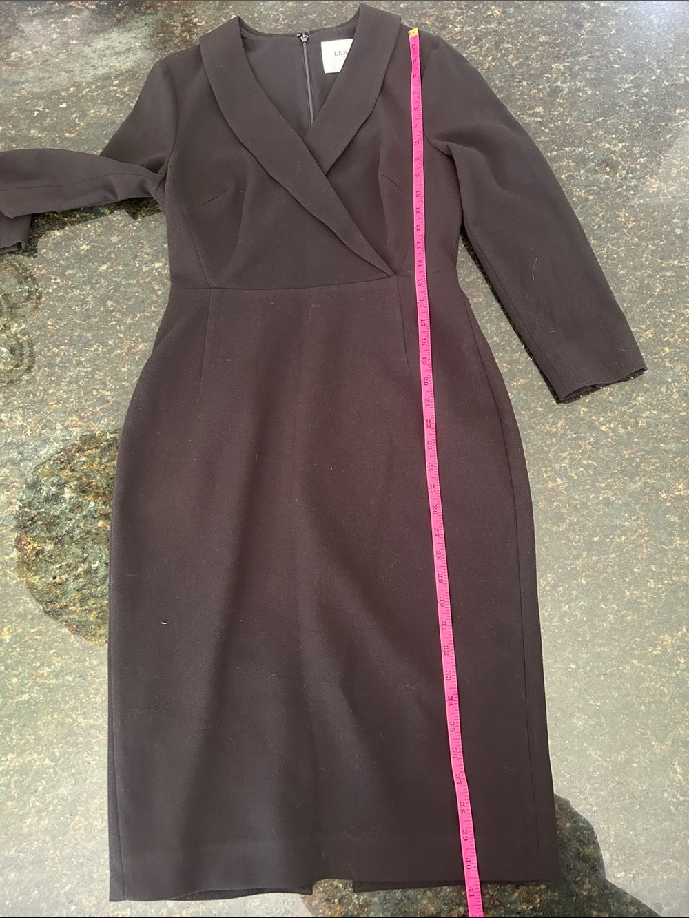 LK Bennett London Classic Black Long-Sleeve faux wrap Sheath Dress - Picture 8 of 12